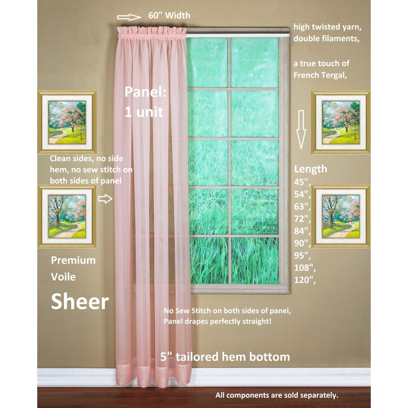 Today's Curtain Emelia Original Voile Panel 84", Rose, 60" W