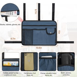 Walker Bag Multiple Pockets Walker Basket for Folding Walker with Cup Holder Bag for Walkers for Seniors Rollator Accessories Bag Blue