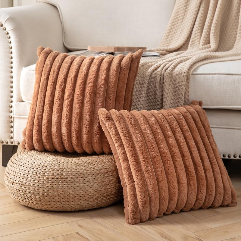 DEELAND Pack of 2,Double-Sided Faux Fur Plush Decorative Throw Pillow