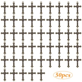50 Pieces Religious Cross Charms Tibetan Alloy Jesus Ankh Crucifix Cross Dangle Pendants for DIY Jewelry Making Supplies Easter Gifts, Antique Bronze