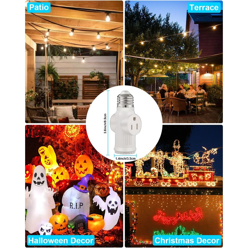 Light Socket Outlet Adapter, 3 Prong Light Socket Adapter, Polarized