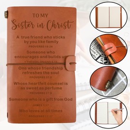 Sister in Christ Gifts for Women, Engraved Leather Journal Gift For Women Christian Faith, Christmas Birthday Gift For Sisters Friends Female, Leather Notebook for Religious Sisters Women Friend