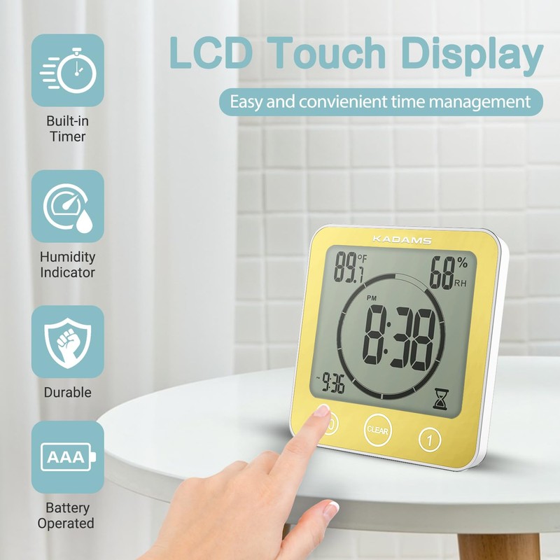 KADAMS Shower Clock Waterproof Bathroom Timer – Digital Wall Clock