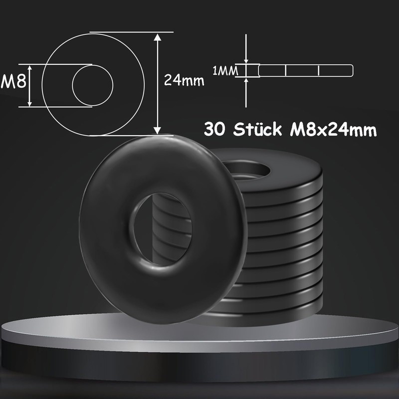 qingmeng Pack of 30 Washers M8 x 24 mm Body