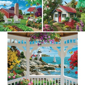 Bits and Pieces - Value Set of Three (3) - 300 Piece Jigsaw Puzzles for Adults - Large Piece 300 pc Colorful Nature Jigsaws Bundle by Artist Alan Giana - 18” x 24”