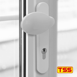 TSS White UPVC Door Handle Pair Set, Sprung, 92mm PZ (Centres), Lever Moveable Pad, 122mm Screw to Screw (Screw centres), Backplate 212mm x 34mm - Replacement PVC Door Handle in White