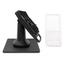 ENS Tailwind PAX S300 7" Latch and Lock Flexipole Plus Pole Mount PIN Pad Stand with Full Device Protective Spill Cover and Square Freestanding Mobility Base Plate, Black