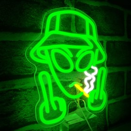 OvoNinn Alien Neon Sign Green Alien LED Neon Signs for Wall Decor Dimmable Neon Lights Signs for Bedroom USB Powered Light Up Sign Man Cave Bar Party Hip Hop Home Wall Decor