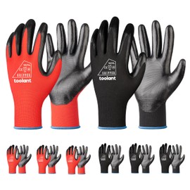 toolant Nitrile Coating Work Gloves for Men, Superior Oil Resistance, 6 Pairs Bulk Safety Work Gloves with Grip, Touch Screen, for Automobile Repair, Gardening, Warehouse (Red & Black，XXL)