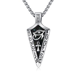 YueYuan Eye of Horus Necklace 925 Sterling Silver Abalone Shell Arrowhead Necklace Ankh Egypt Pendant Ancient Egyptian Jewelry Father's Day Gifts for Men