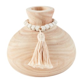 Mud Pie Wood Vase with Bead, Tan, 10 3/4" x 6 1/4" Dia