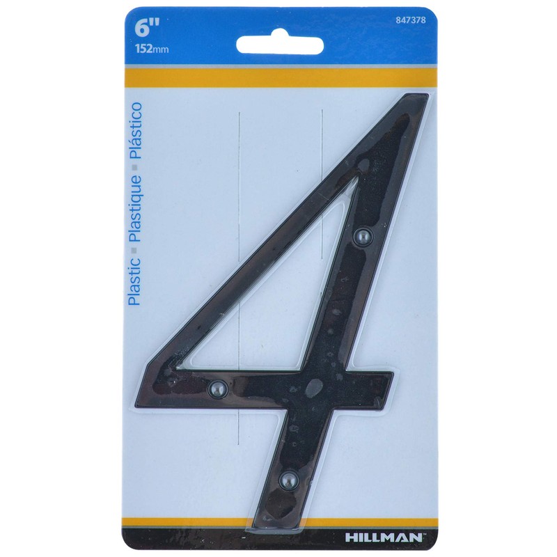 Hillman 847378 Black House Number 4, 6-Inch Nail Plastic