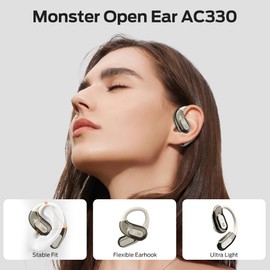 Monster Open Ear Headphones AC330, Wireless Earbuds Bluetooth 5.4 with Clear Talk, Stylish Rotating Case with Lanyard, Type-C Charging,Comfort Fit, 24H Playback, IPX5 Water Resistant, White