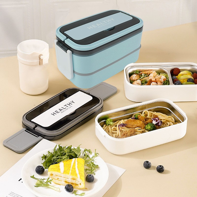 Double Layer Bento Box 316 Stainless Steel Compartment Portable Lunch