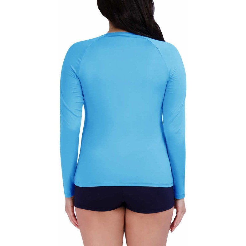 Nautica Women's Long Sleeve Rashguard Swim Top UPF 30+, lightblue,