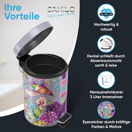 Sanilo Cosmetic Bin 3 L with Soft-Close Mechanism, Many New Bathroom Bins to Choose From, Waste Bin with Inner Container for Any Bathroom (Hummingbird)