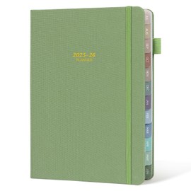 Getink Linen Cover 2025-2026 Planner Weekly & Monthly Daily Agenda Book,2025-2026 To Do List Notebook with Colorful Monthly Tabs, Inner Pocket, Elastic Closure (Green,7.3 * 10)