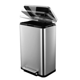 Hipicute Brushed Stainless 50 Liter/13.2 Gallon Rectangular Step Trash Can with Inner Buckets - Fingerprint Resistant Finish