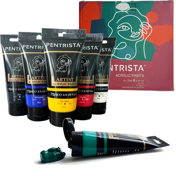 PENTRISTA Acrylic Paint Set of 6 Colours (75 ml each),