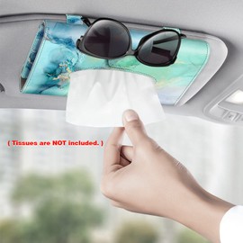 CaseBot Car Visor Tissue Holder, Sun Visor Napkin Holder, Mask Holder for Car, PU Leather Backseat Tissue Box for Car Truck SUV, Emerald Marble