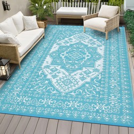 GarveeLife Outdoor Rug 9x18 Waterproof Reversible Plastic Straw Mat, Large Patio Rug Vintage Medallion Area Rug Indoor Outdoor Rugs for Deck, Balcony, Camping, Beach, Picnic, Porch
