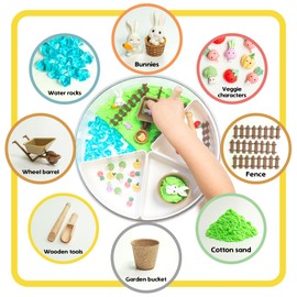 Sensory Bin with Lid: Filler & Tools Included - Preschool and Toddlers Sensory Activities for Learning & Fine Motor Skills for Kids (Veggie Garden)