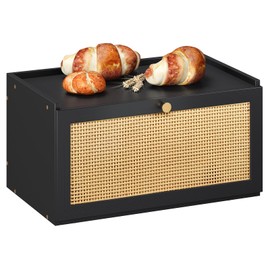 Trironsun Rattan Bamboo Bread Box for Kitchen Counter Large Capacity Bread Storage Bin Farmhouse Bread Storage Container Rustic Bread Holder (Black)