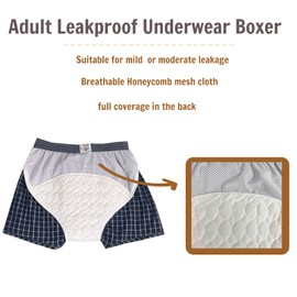 2 Pack Incontinence Underwear for Men Washable, Reusable Leak Proof Adult Urinary Boxer Briefs with Front Fly & Integrated Mobile Absorbent Pad (XL)