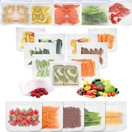 Paquete de 20 Bolsas Reutilizables para Congelar Alimentos, Bolsas Herméticas de Almacenamiento para Sándwich, Aperitivos, Carne, Verduras y Frutas, 18*21 CM