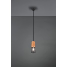 Trio Leuchten Tosh 304300132 Pendant Light Metal Black Matt Wood Excl. 1x E27