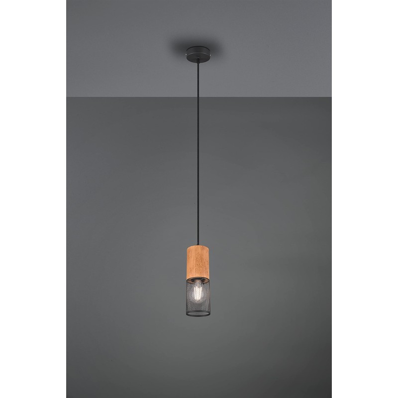Trio Leuchten Tosh 304300132 Pendant Light Metal Black Matt Wood