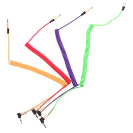 BIUDECO 4 Pack 3.5mm Audio Cord Male to Male Coiled Aux Cable 90 Degree Headphone Jack for Car Camera Microphone Impedance