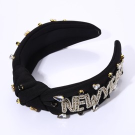 Happy New Year Headband for Women New Year’s Eve Accessories Gold Beaded NYE NEW YEAR Knotted Headband Holiday Rhinestone Jeweled Top Knot Headband New Year Party Headwear Gifts (NEW YEAR 3)