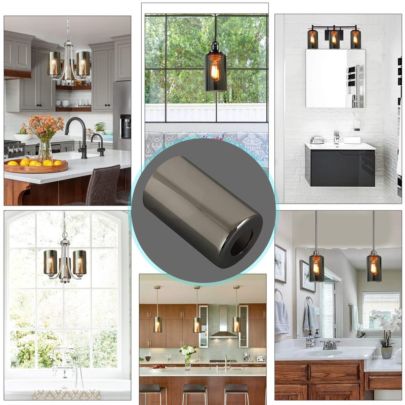 Voguad Smoke Gray Modern Glass Cylinder Lamp Shade, Replacement Glass