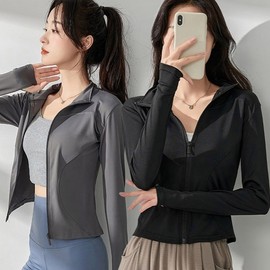 Women's Outdoor Hiking Running Fitness Yoga Slim Zip-up Jacket Jacket Beige/L(66) 2ea