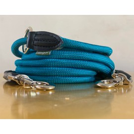 Leisegrün Dog Lead 3 m Adjustable for Large and Medium Dogs Paracord Lead & Neck Lead Nylon Double Lead with 2 Carabiners 3 m Long x 11 mm Petrol Blue