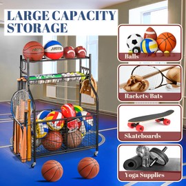 Mythinglogic Sports Equipment Garage Organizer,Garage Ball Storage for Sports Gear and Toys, Rolling Ball Cart with Wheels for Indoor/Outdoor Use | Mythinglogic