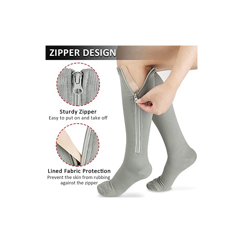 Ailaka Ailaka 15-20 mmHg Zipper Compression Socks for Women Men,
