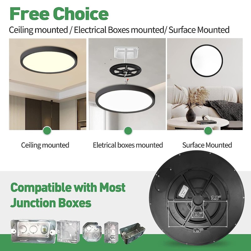 15.8 Inch Black LED Flush Mount Ceiling Light, 32W, 3480LM,