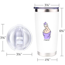 LALC KPOP Insulated Tumbler- 20 oz Stainless Steel Cup with Lid for Coffee, Juice, Water, & Wine- Wine Tumbler Gift for KPOP Fans (White)