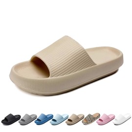 Merdoo Bathing Slippers Men Women Non-Slip Bathing Shoes Bath Slippers Soft Cloud Shoes Thick Sole EVA Slippers Cloud Slippers Summer Mules Flip Flops Unisex 36-47 EU, beige