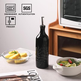 Sweejar Large Ceramic Olive Oil Dispenser Bottle, 24 Oz Relief Opaque Oil Cruet Protects Oil To Reduce Oxidation, Storage Vinegar, Soy Sauce, Coffee Syrup, Liquids, Pack of 1 (Black)