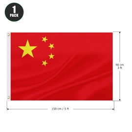 ASUNO China Flag 3 × 5 Feet Polyester Chinese National Banner with 2 Brass Grommets Double Side Vivid Color Fade Resistant for Outside Garden Lawn Patio 35 X 59 Inches