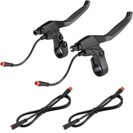 E-Mangue 2 Pin Brake Levers with Extension line, Brake Lever Handle Bar Grips 2 Wires Left & Right for Electric Bicycle E-Bike Replacement Parts (1 Pair)