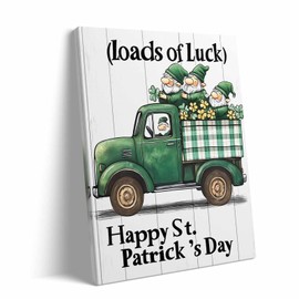 St Patrick Day Canvas Wall Art Decor - Framed Painting, St. Patrick’s Day Fun Art, Shamrock and Clover Design, Ideal for St. Patrick’s Day Home Decorations and Gifts 20X24 inch