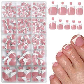 AddFavor Toe Nail Press ons - 150pcs Press on Toenails for Women, French Tip Toe Press on Nails Fake Toe Nail Tips Square Fake Toenails in 15 Sizes Full Cover Acrylic Toenail with Adhesive Tabs