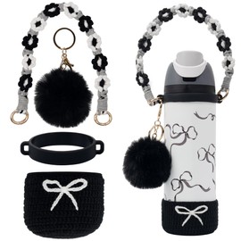 Kaitiaki Crochet Boot Set for Owala Water Bottle 24 oz - Anti-Slip Sleeve, Water Bottle Handle Strap & Crochet Handle, Fits Owala Tumbler, Perfect Owala Accessories (Black, 24 oz)