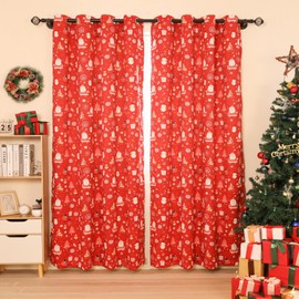 Moslovstar Xmas Curtain Set of 2 Cute Santa Claus Snowman Print Curtains Semi Blackout Grommets Top Machine Wash 52" W x 63" L Red
