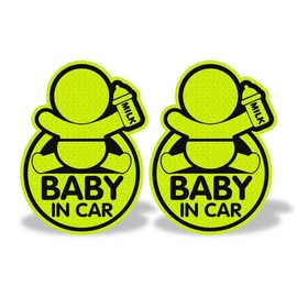 2pc baby on board sign for Car Safety 10.2 cm X 4.2cm Vinyl Car Sticker for Windows Bumper Trunk Waterproof Reflective Exterior Car Accessories high Visibility in night baby Car holiday essentials