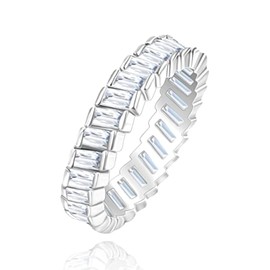 Uloveido White Emerald Cut Baguette Cubic Zirconia Wavy Eternity Band Ring Platinum Plated Y1790 (White, 10)